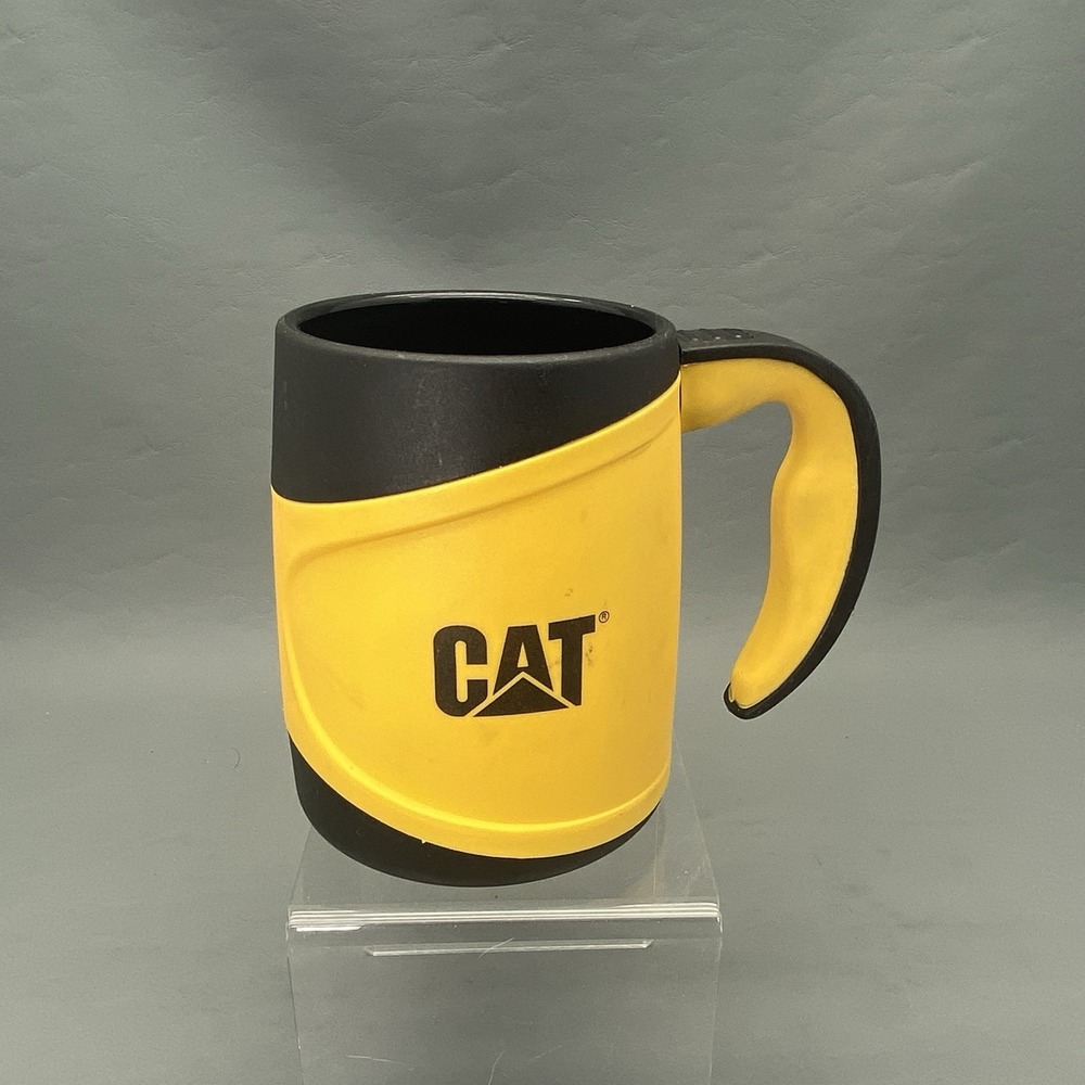 CAT Caterpillar Plastic Travel Coffee Mug Cup Yellow Black Jovrano 5